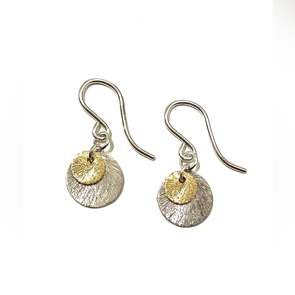Sterling Silver 925 Two Tone Shimmer Disc Earrings